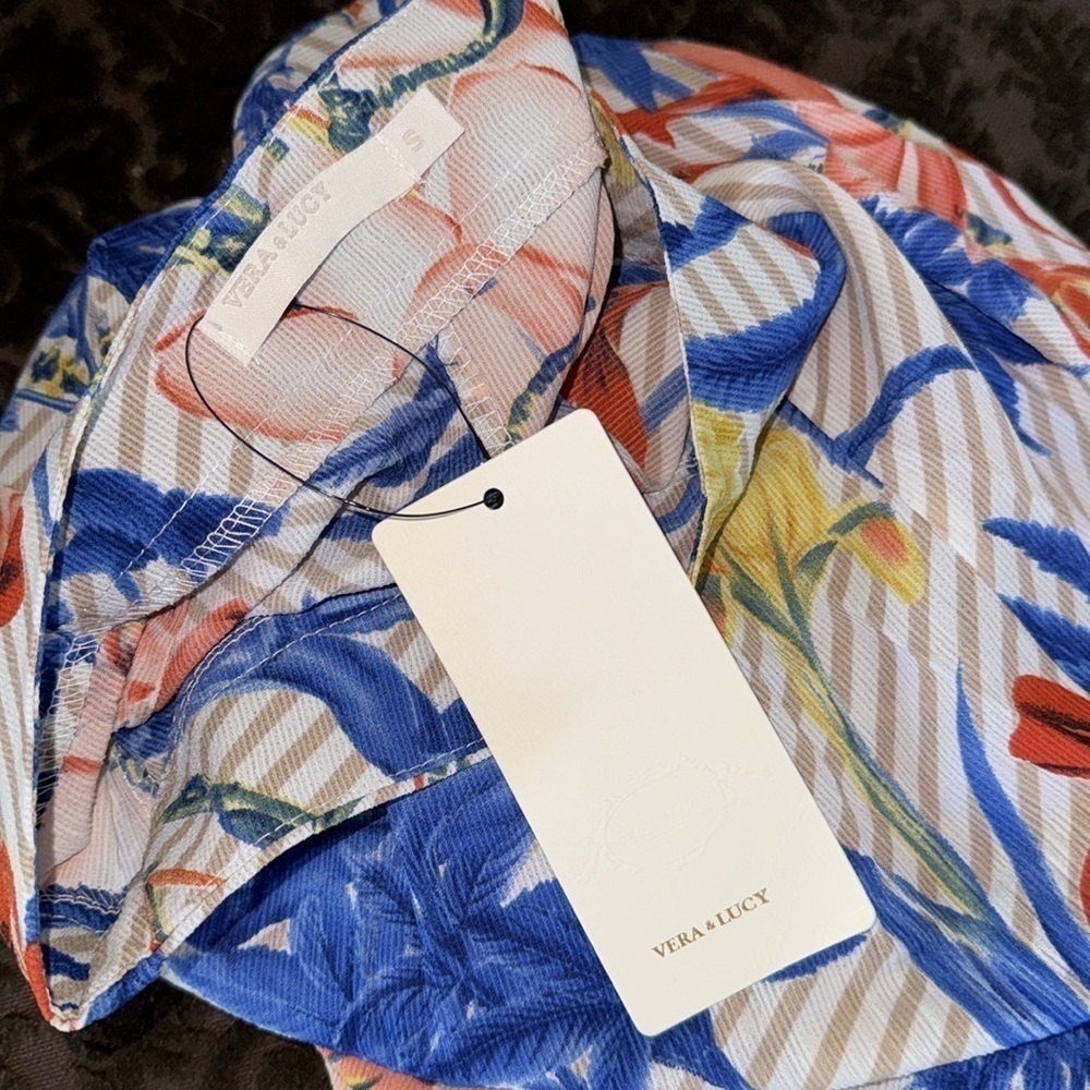 Vera & Lucy pants lightweight pocket floral horizontal striped small NWT - Picture 4 of 5